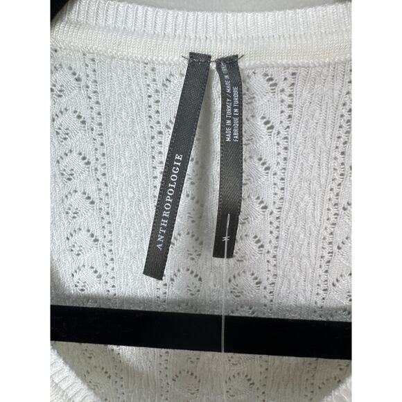 Anthropologie NWT Women’s Pointelle Rosette Crew Neck Cardigan Sweater size M - Picture 4 of 7
